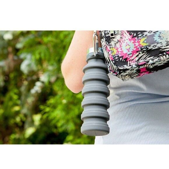 Joie Collapsible Water Bottle On The Go Silicone BPA Free 16oz. Reusable Gray - Picture 6 of 6